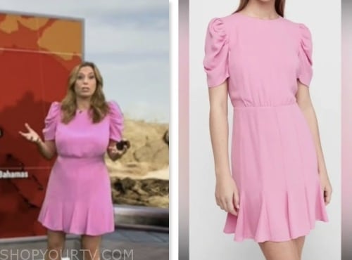 cbs mornings, stephanie abrams, pink puff sleeve mini dress