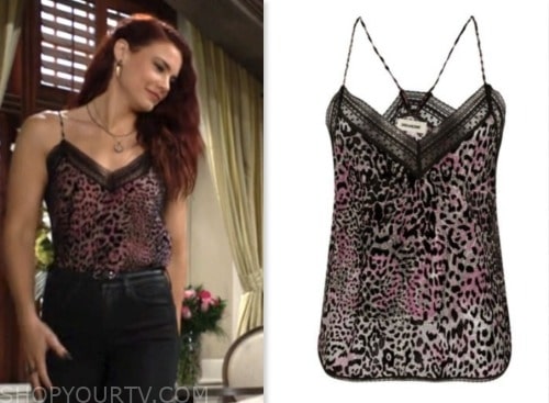 sally spectra, courtney hope, the young and the restless, pink leopard camisole top