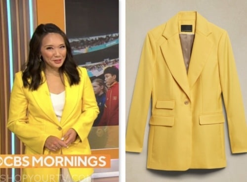 CBS Mornings: July 2023 Nancy Chen's Yellow Single Breasted Blazer ...
