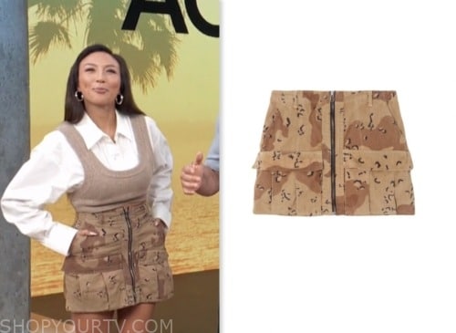 jeannie mai, brown camo cargo mini skirt, access daily