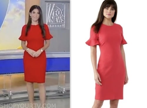 brooke singman, red flutter sleeve sheath dress, fox and friends, fox news fashion