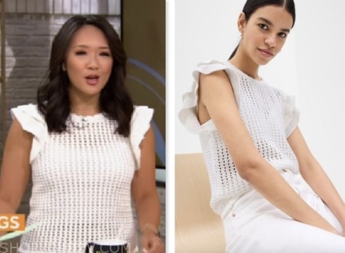 nancy chen, cbs mornings, white crochet knit top