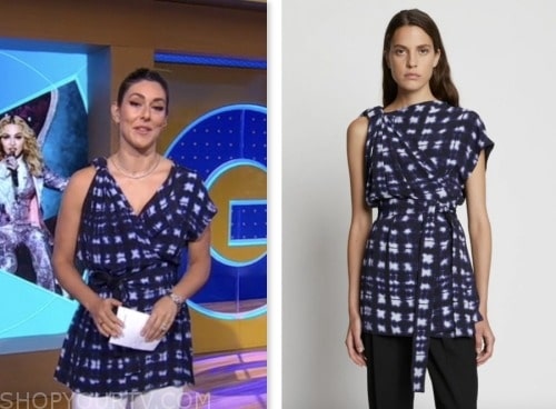 erielle reshef, good morning america, blue tie dye asymmetric top