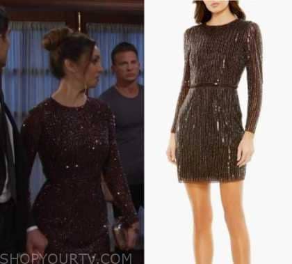 Days Of Our Lives: July 2023 Gwen's Burgundy Sequin Long Sleeve Dress ...