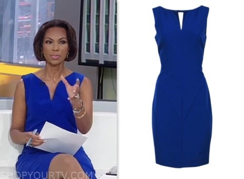 harris faulkner, blue sheath dress, fox news fashion, outnumbered