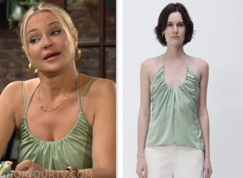 sharon newman, sharon case, the young and the restless, green double strap camisole top