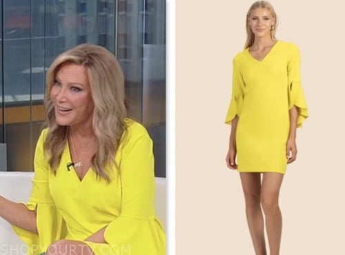 kym douglas, outnumbered, yellow v-neck bell sleeve dress, fox news fashion