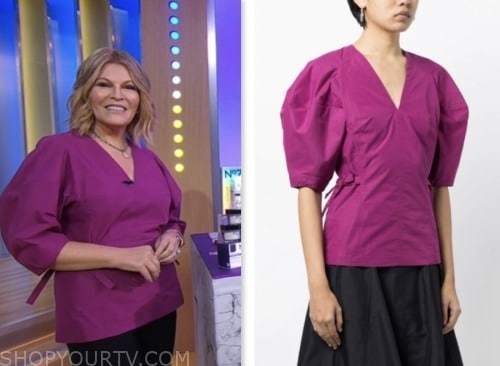 tory johnson, good morning america, purple v-neck top