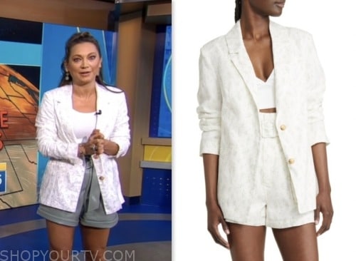 good morning america, white floral linen blazer, ginger zee