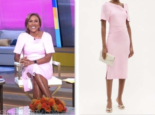 robin roberts, pink asymmetric neck dress, good morning america
