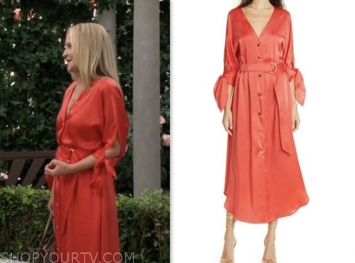 sharon newman, sharon case, the young and the restless, red satin shirt dress