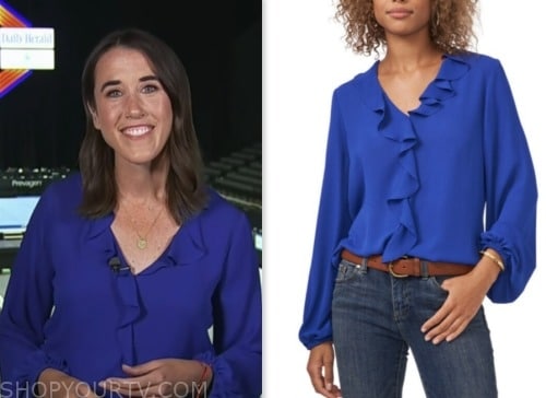 maggie vespa, the today show, blue ruffle v-neck top