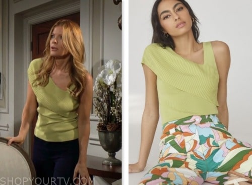 michelle stafford, phyllis newman, green knit asymmetric top, the young and the restless