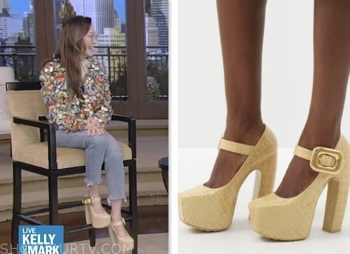 michelle yeoh, beige mary jane platform heels, live with kelly and mark