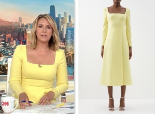 poppy harlow, cnn this morning, yellow square neck dress