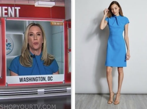 Jessica Schneider, cnn news central, blue twist neck dress
