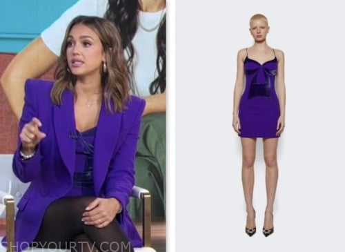 jessica alba, good morning america, gma3, purple velvet panel dress