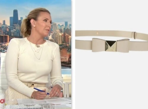cnn this morning, poppy harlow, beige leather bow belt