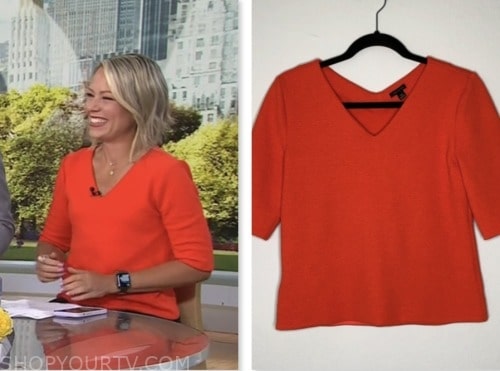 dylan dreyer, the today show, red orange textured v-neck top