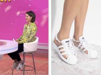 daryn carp, the today show, hoda and jenna, white and clear stripe sneakers