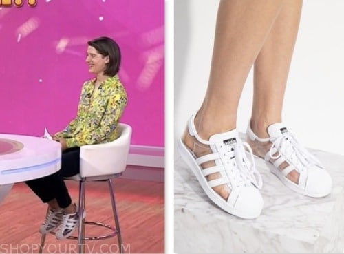 daryn carp, the today show, hoda and jenna, white and clear stripe sneakers