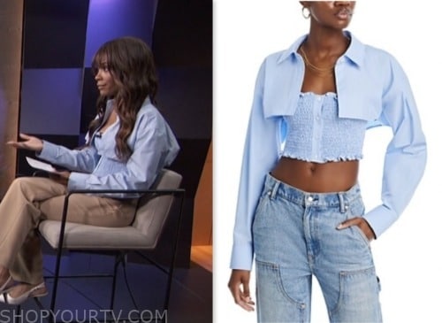 zuri hall, access daily, blue smocked top and shirt set