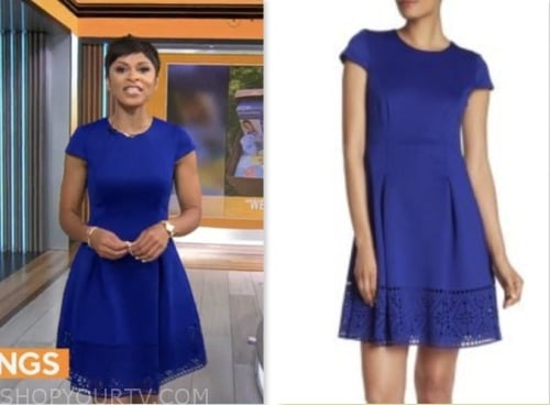 CBS Mornings: August 2023 Jericka Duncan's Blue Laser Cut Hem Flare ...