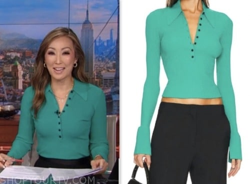 cnn this morning, teal green ribbed knit polo sweater top, amara walker