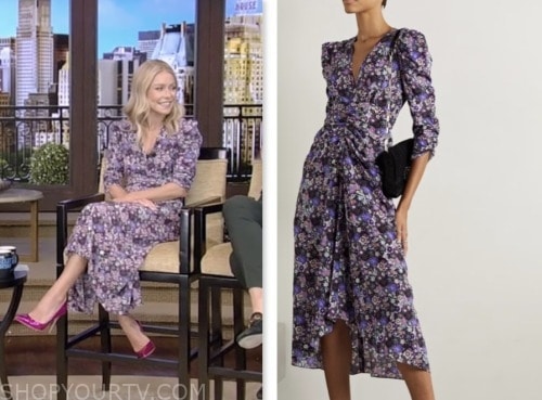 live with kelly and mark, kelly ripa, purple and pink floral midi dress