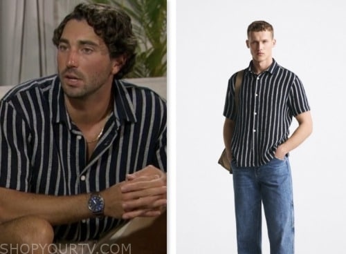 Joey Graziadei, the bachelorette, navy striped shirt