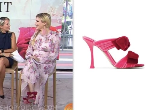 the today show, jill martin, pink velvet bow sandals heels