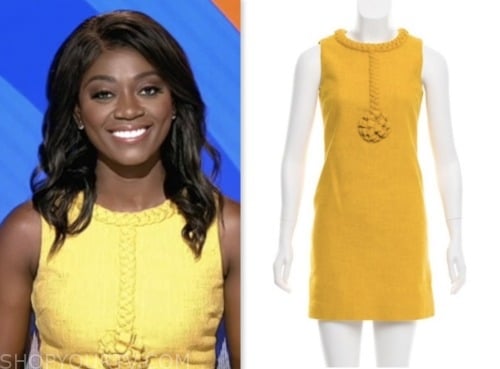 Faith Abubéy, gma3, good morning america, yellow braided trim sheath dress
