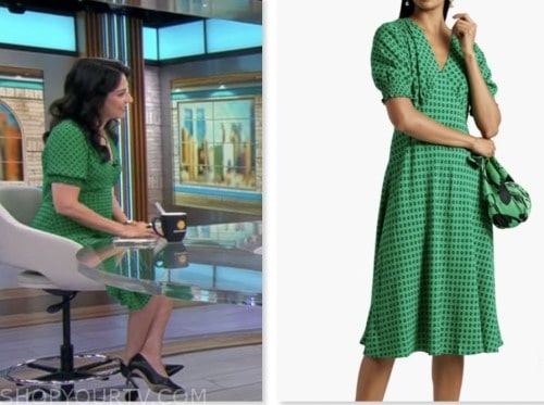 cbs mornings, green dot dress, Dr. Céline Gounder