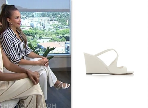 jessica alba, E! news, white wedge sandals heels