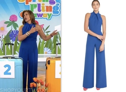 the today show, hoda and jenna, hoda kotb, blue twist neck halter jumpsuit