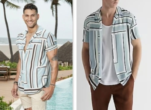 Will Urena, bachelor in paradise, blue geomeric shirt