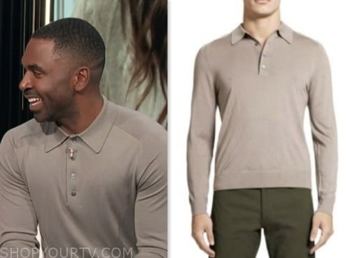 justin sylvester, E! new,s beige polo shirt