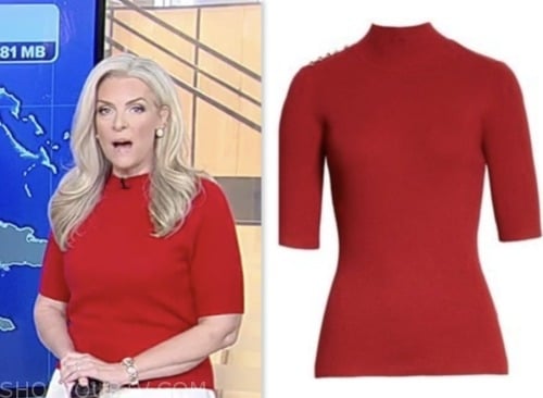janice dean, fox and friends, fox news fashion, red knit mock neck top