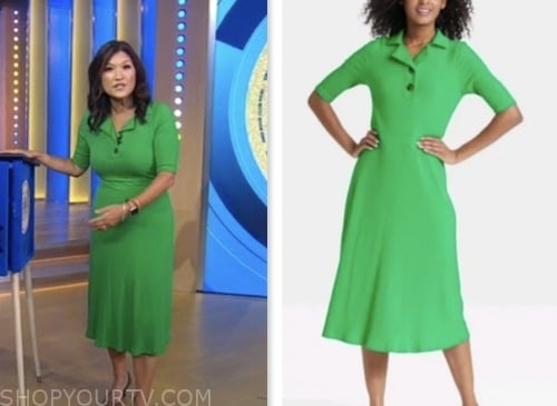 good morning america, juju chang, green polo knit dress