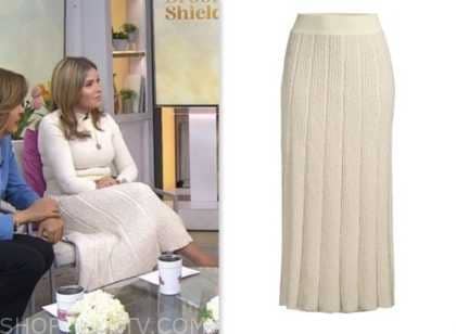 the today show, hoda and jenna, jenna bush hager, ivory ribbed knit pleated midi skirt