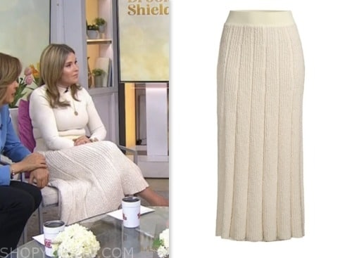 the today show, hoda and jenna, jenna bush hager, ivory ribbed knit pleated midi skirt