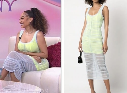 la la anthony, the today show, hoda and jenna, yellow and blue mesh ruched dress