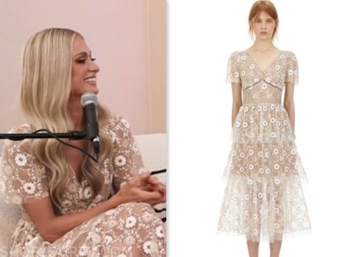 paris hilton, E! news, ivory floral lace sequin midi dress
