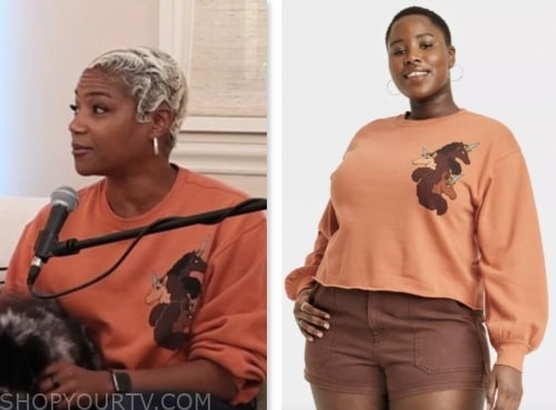 tiffany haddish, E! news, orange unicorn sweatshirt