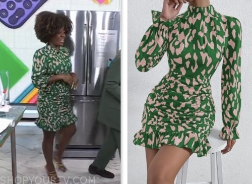the today show, Patrice J. Williams, green printed mini dress