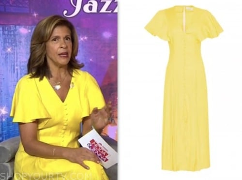 the today show, hoda kotb, hoda and jenna, yellow linen midi dress