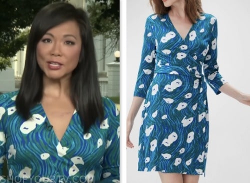 cbs mornings, teal floral wrap dress, Weijia Jiang