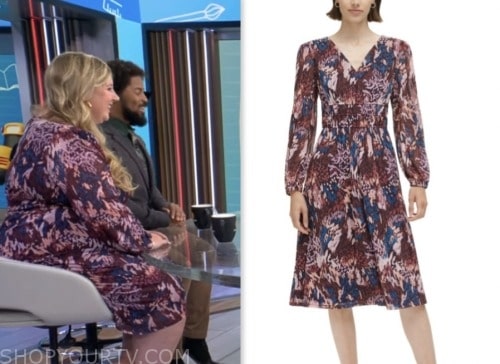 Meredith Draughn, cbs mornings, brown printed long sleeve dress