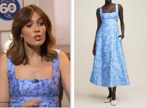 mandy moore, access hollywood, blue floral cutout midi dress