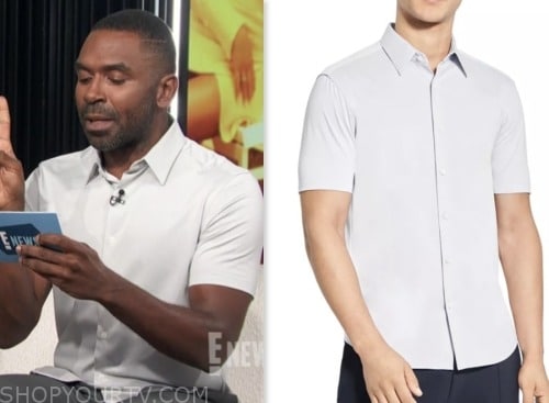 justin sylvester, E! news, grey short sleeve shirt